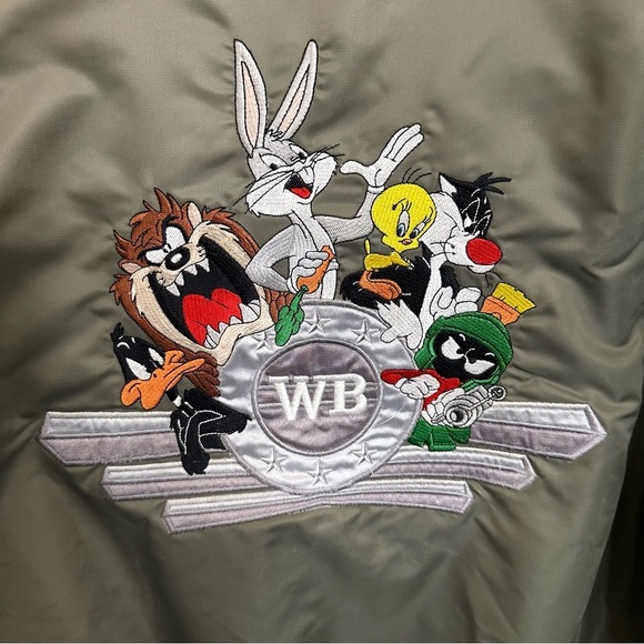 Vintage Bomber Jacket XS Warner Brothers Studio Store Looney Tunes Green Zipper - Picture 11 of 14